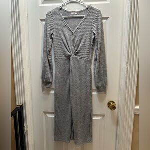 Mi Ami Gray Ribbed Long-Sleeve Twist Front Knit Dress
